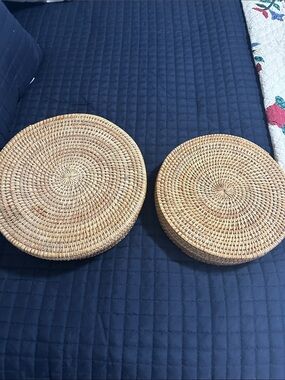 Handwoven Round Rattan baskets with lids- Set of 2